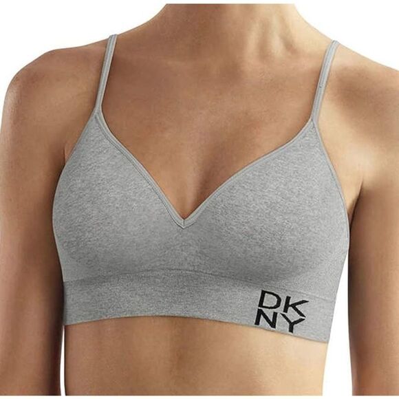 DKNY Spell Out Heather Gray Strappy Strap Lounge Bra Size Medium - Picture 1 of 11